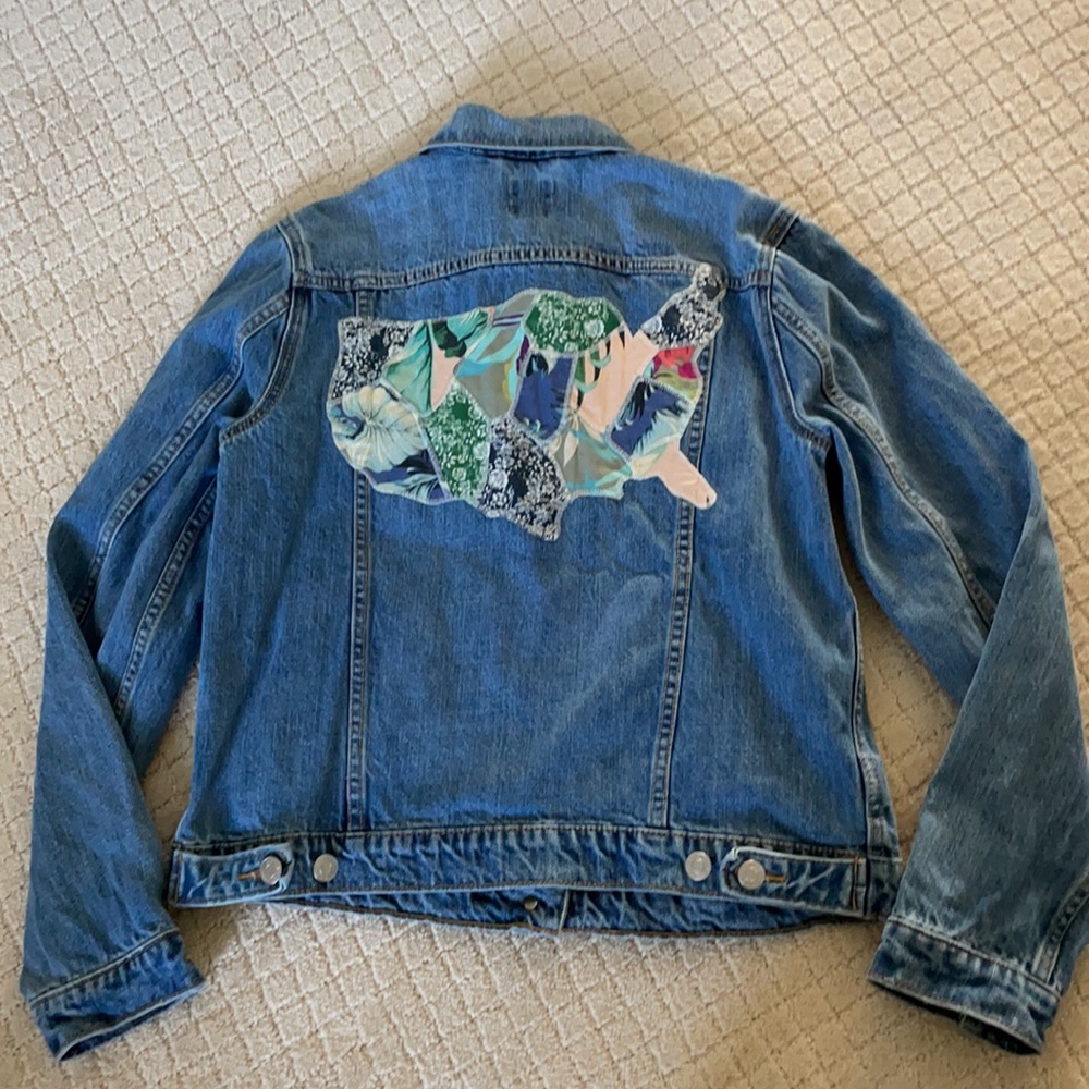 NWOT Gap Denim Patchwork Jacket America Map